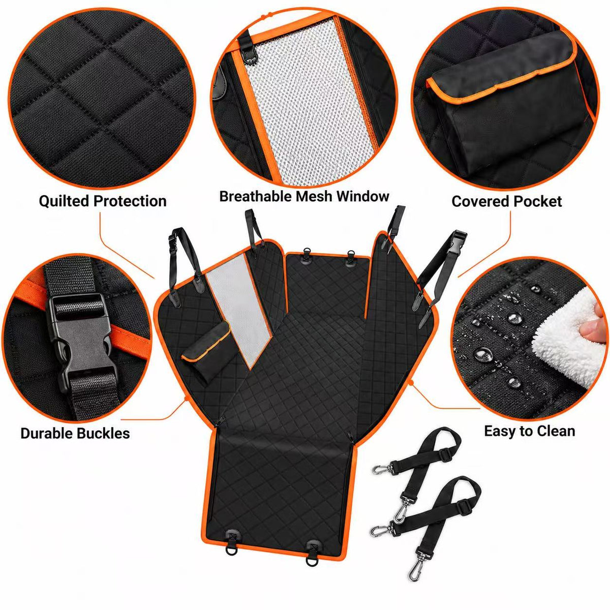 Water-Resistant Dog Car Seat Cover with Mesh Window & Side Flaps