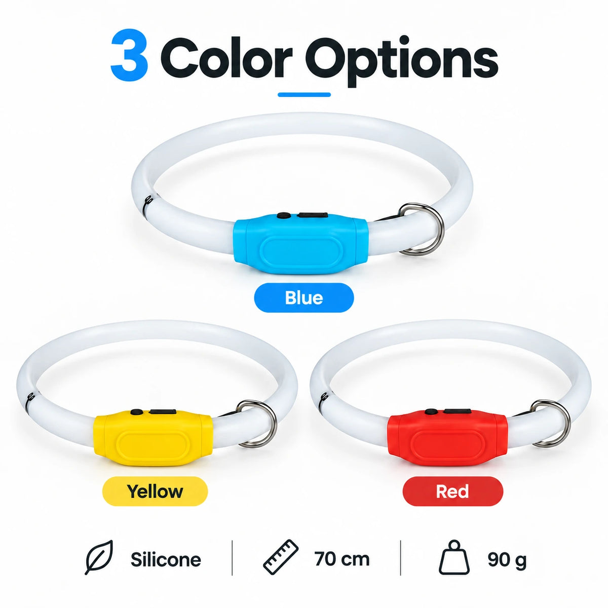 Rechargeable LED Dog Collar for Night Walks – 12 Light Modes