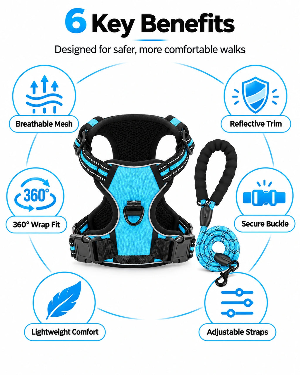 Reflective Dog Harness & Leash Set