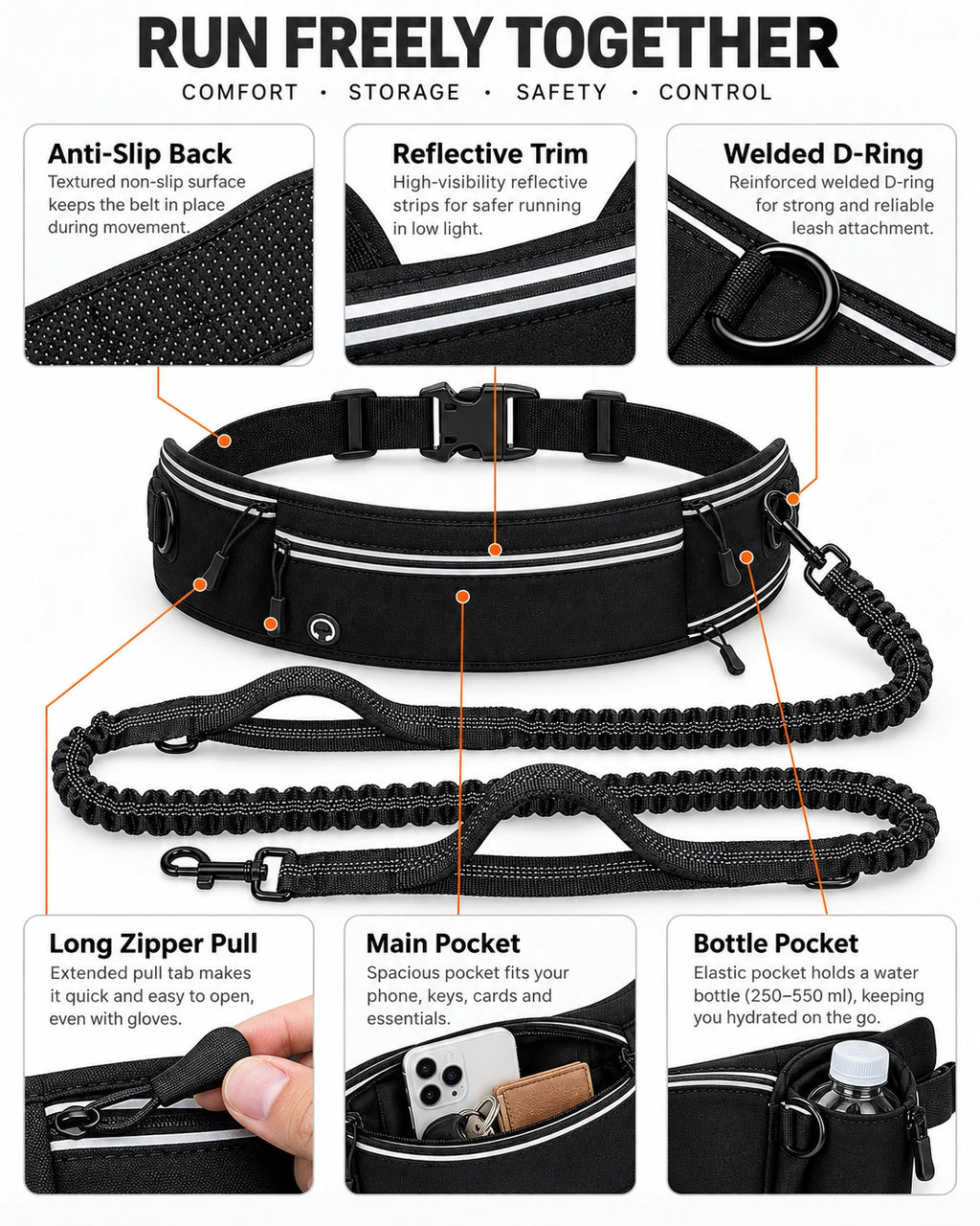 Hands-Free Dog Walking Belt & Bungee Leash