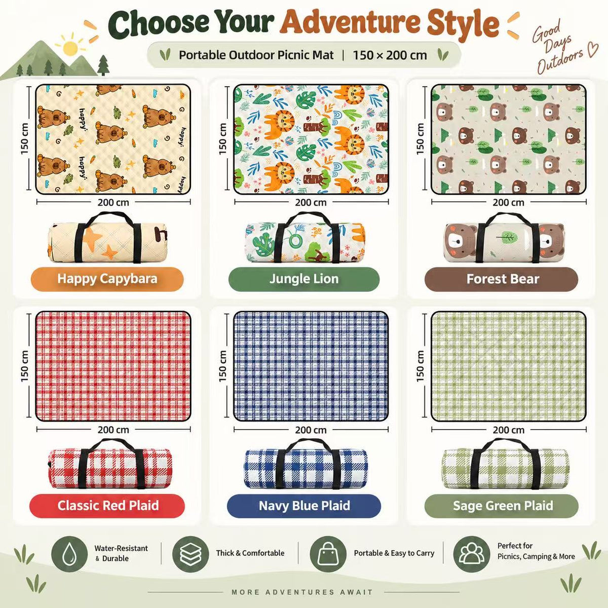 Water-Resistant Outdoor Picnic Mat for Dogs – 150 × 200 cm