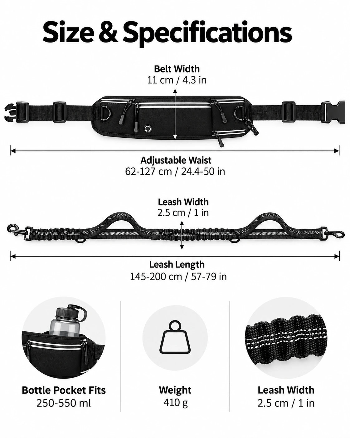 Hands-Free Dog Walking Belt & Bungee Leash