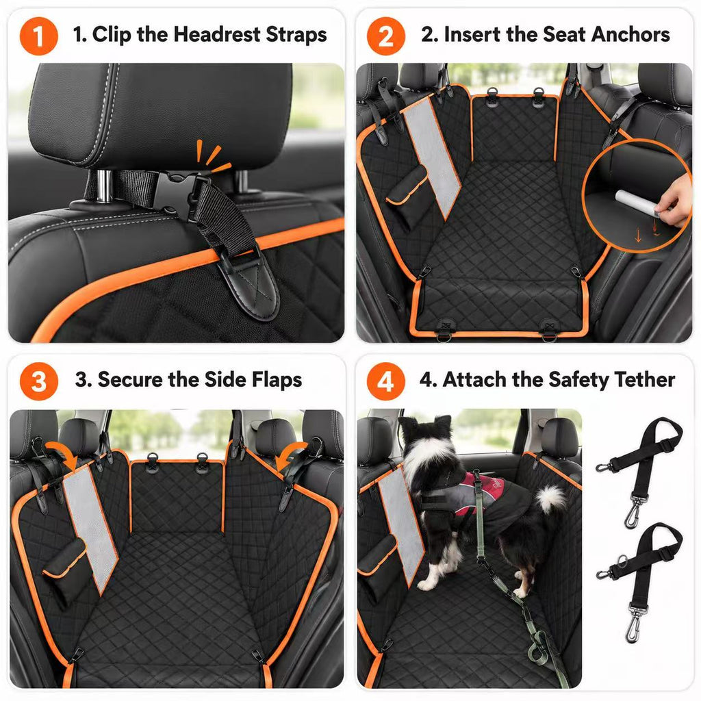 Water-Resistant Dog Car Seat Cover with Mesh Window & Side Flaps
