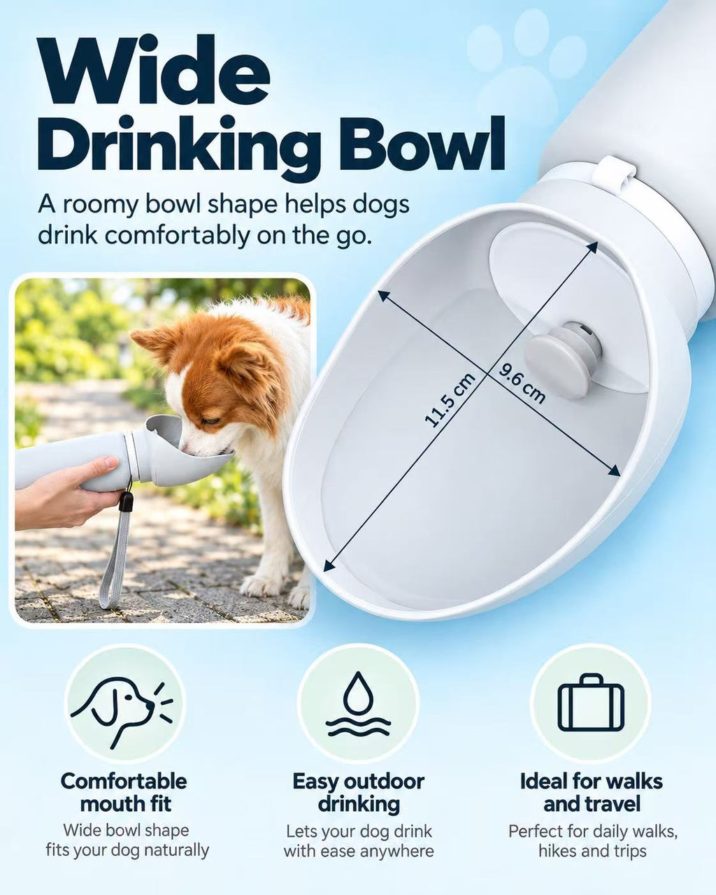 550ml Foldable Dog Water Bottle with Built-In Bowl