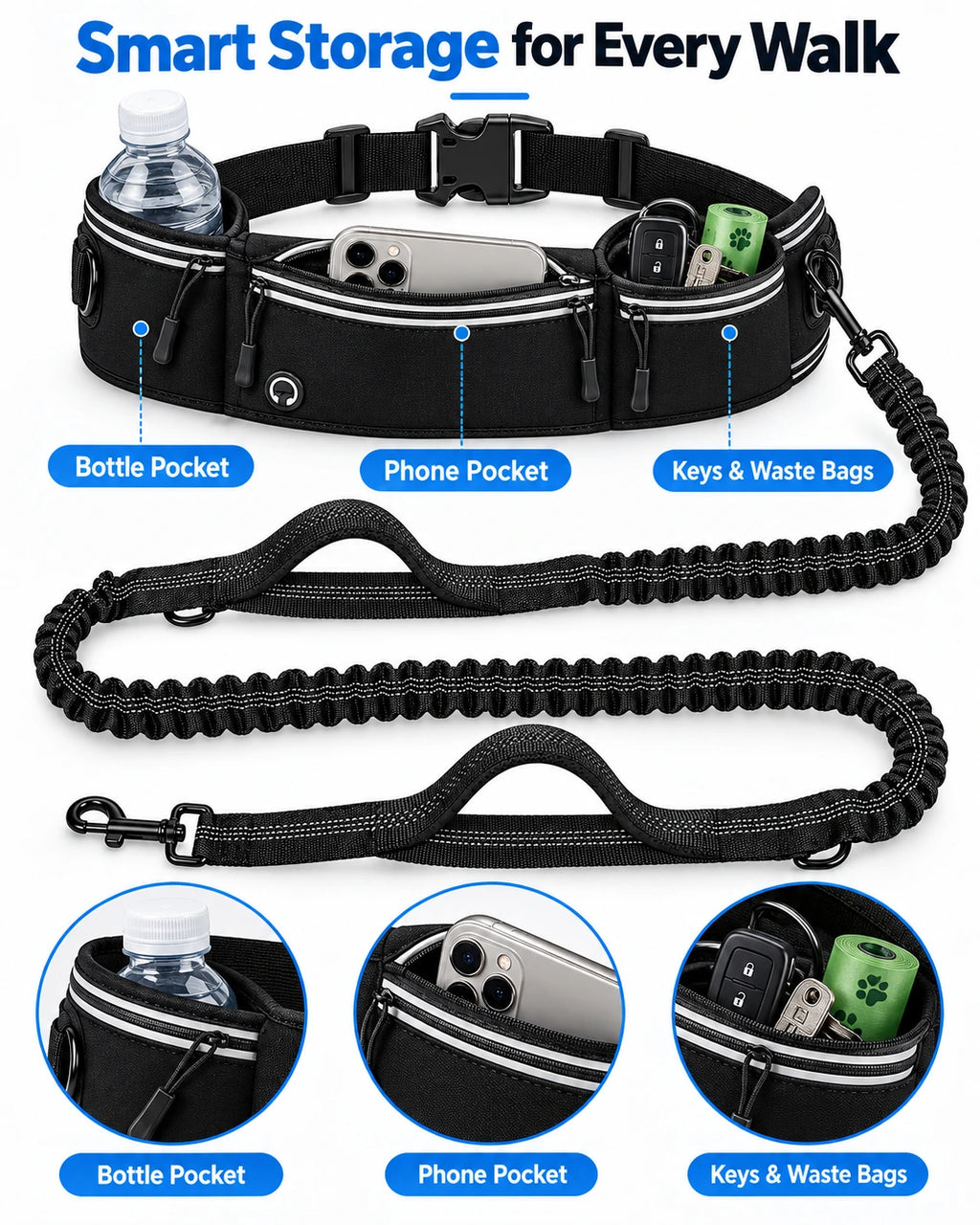 Hands-Free Dog Walking Belt & Bungee Leash