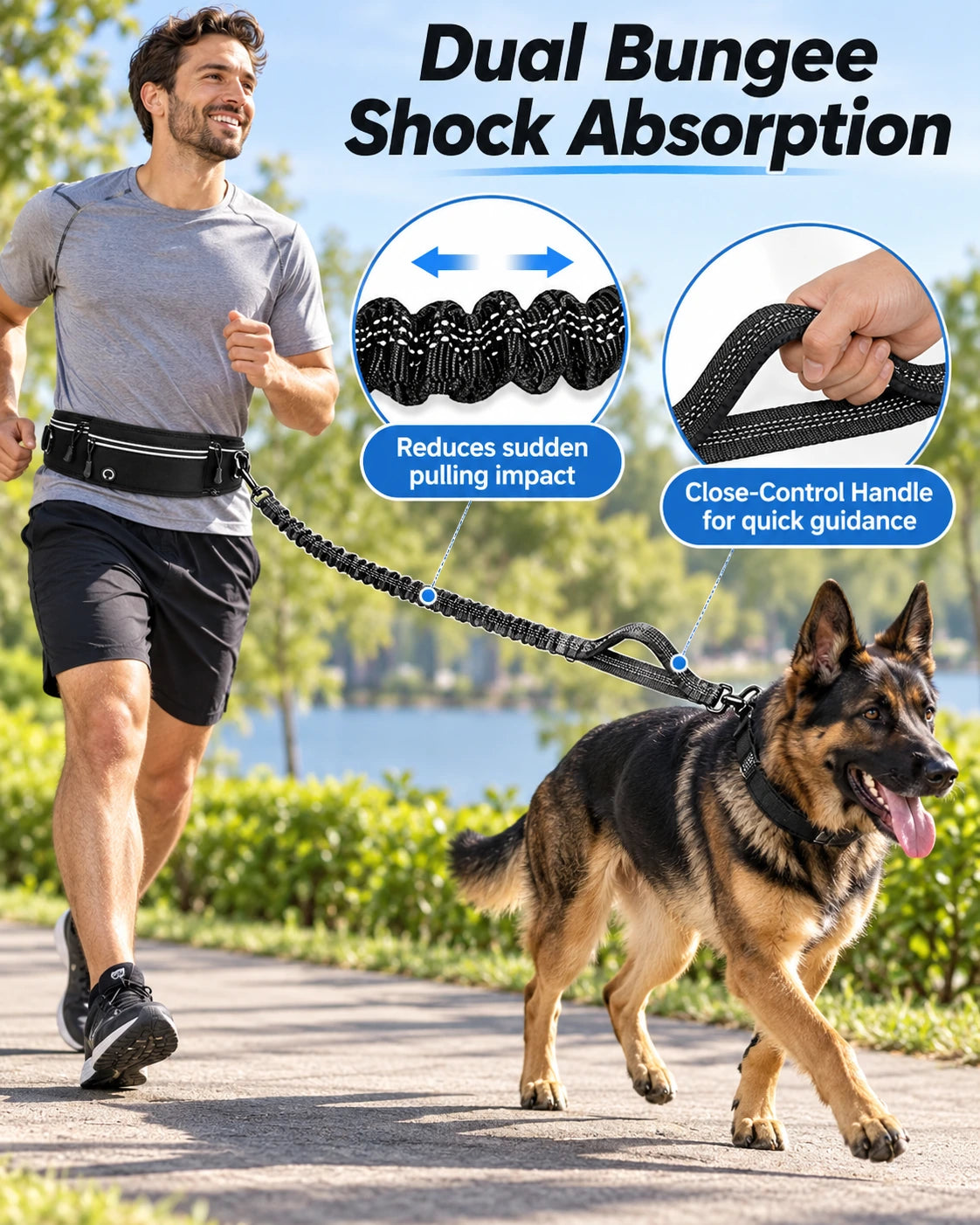 Hands-Free Dog Walking Belt & Bungee Leash