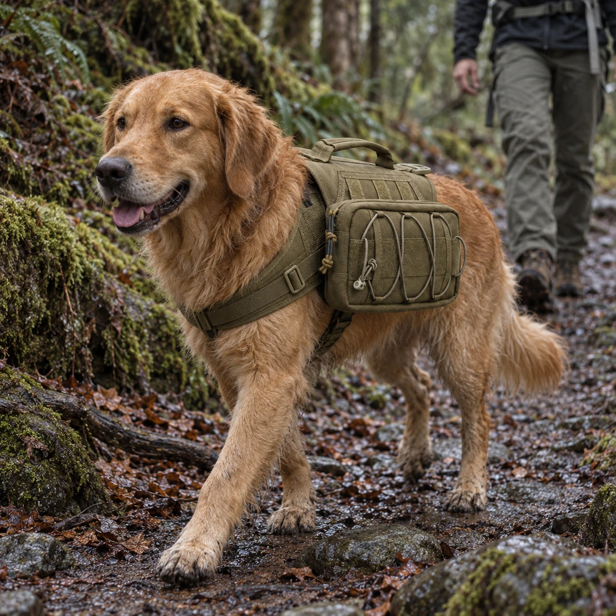 Outdoor Dog Hiking Backpack Harness with Side Pouches