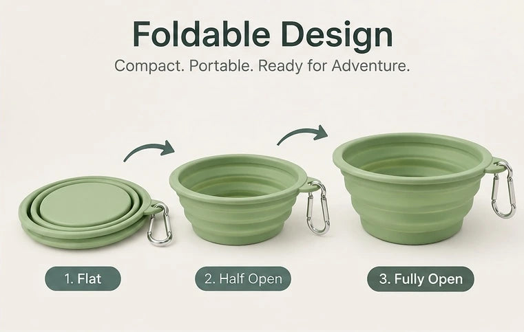 Collapsible Silicone Dog Bowl with Carabiner