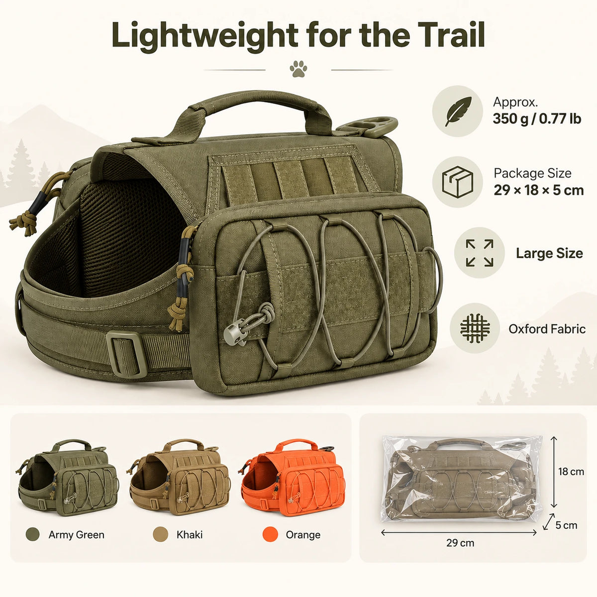 Outdoor Dog Hiking Backpack Harness with Side Pouches