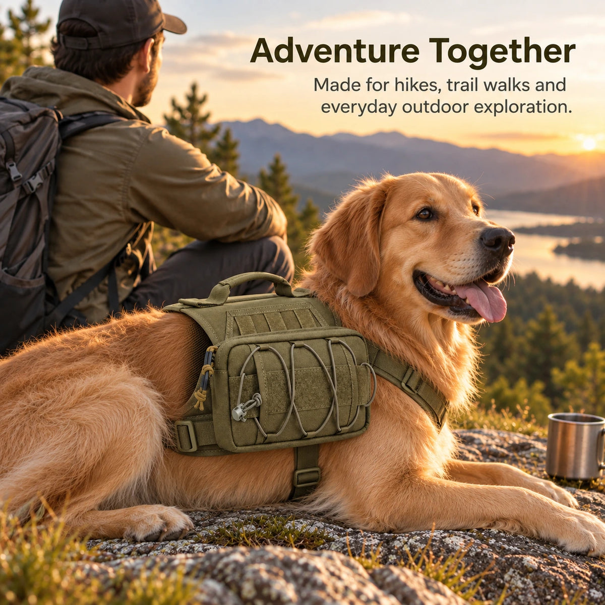 Outdoor Dog Hiking Backpack Harness with Side Pouches