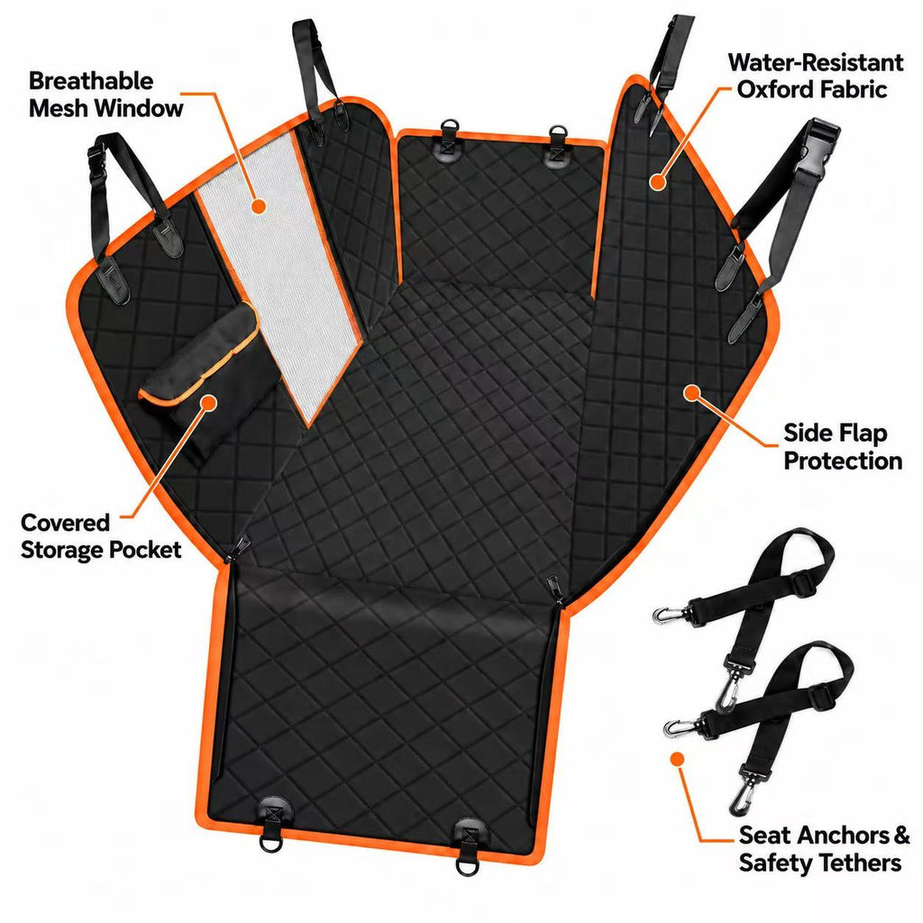 Water-Resistant Dog Car Seat Cover with Mesh Window & Side Flaps