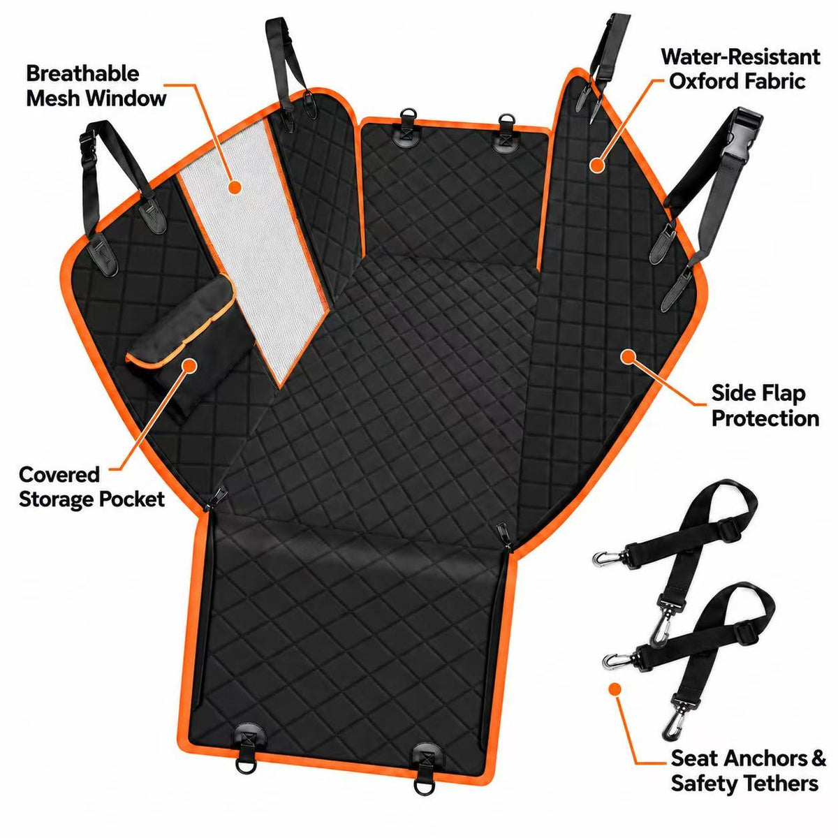 Water-Resistant Dog Car Seat Cover with Mesh Window & Side Flaps