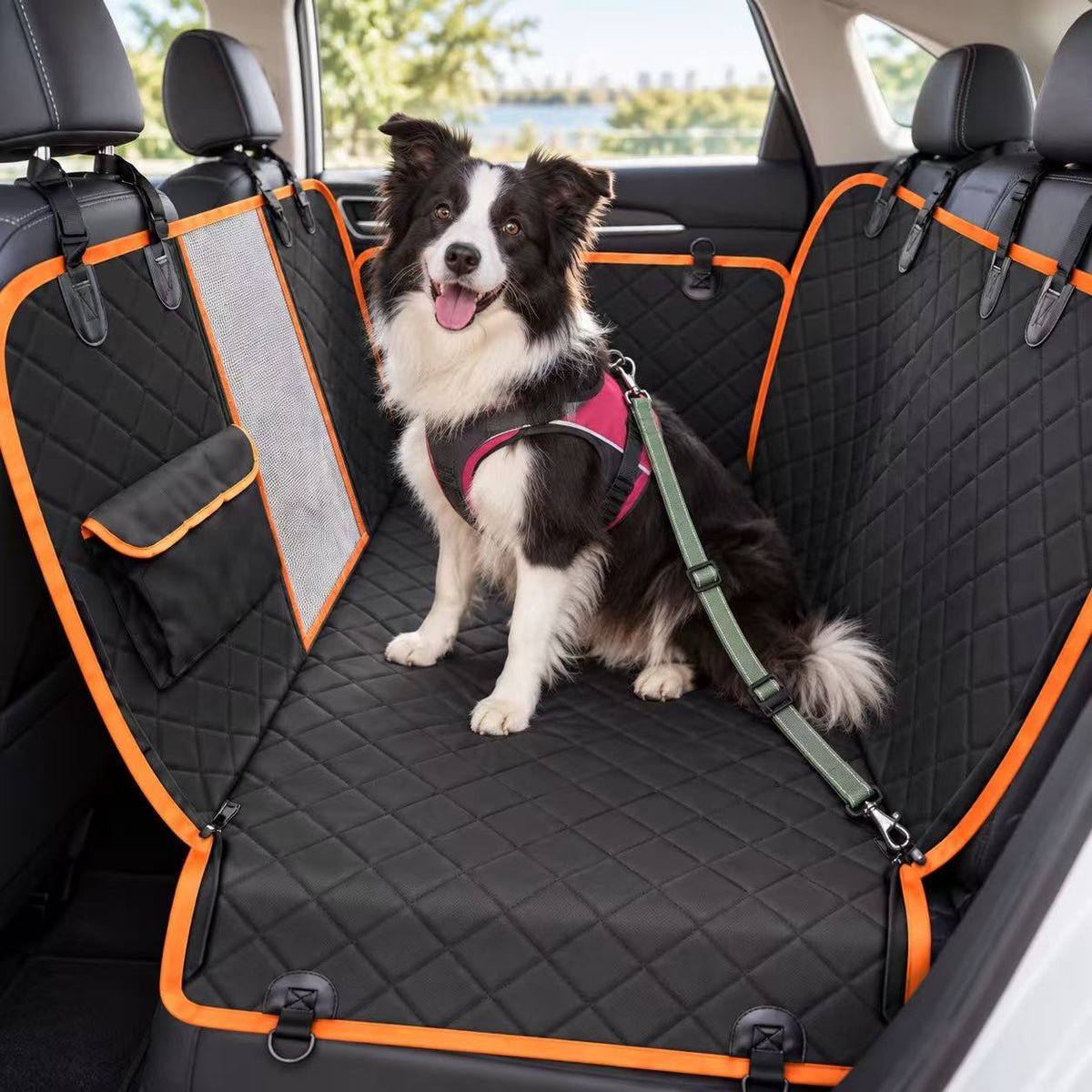 Water-Resistant Dog Car Seat Cover with Mesh Window & Side Flaps